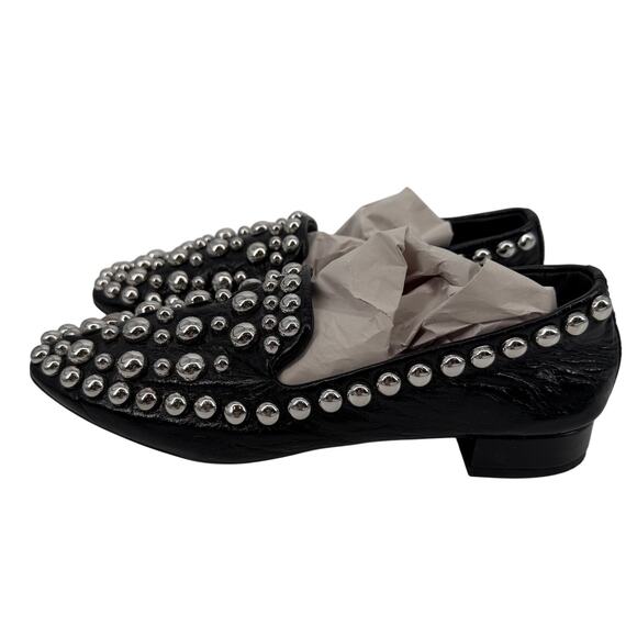 Zara Women's Black Leather Studded Block Heel Loafers Shoes Size 36 - Picture 2 of 9